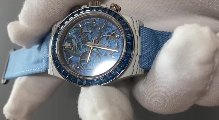 Rolex Daytona Artisans SS GETF Best Edition Blue Skeleton Dial Diamonds Bezel on SS Bracelet DD4802-fasswatch